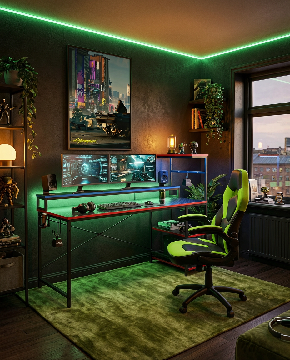 Black and Neon Green Cyberpunk Gaming Setup
