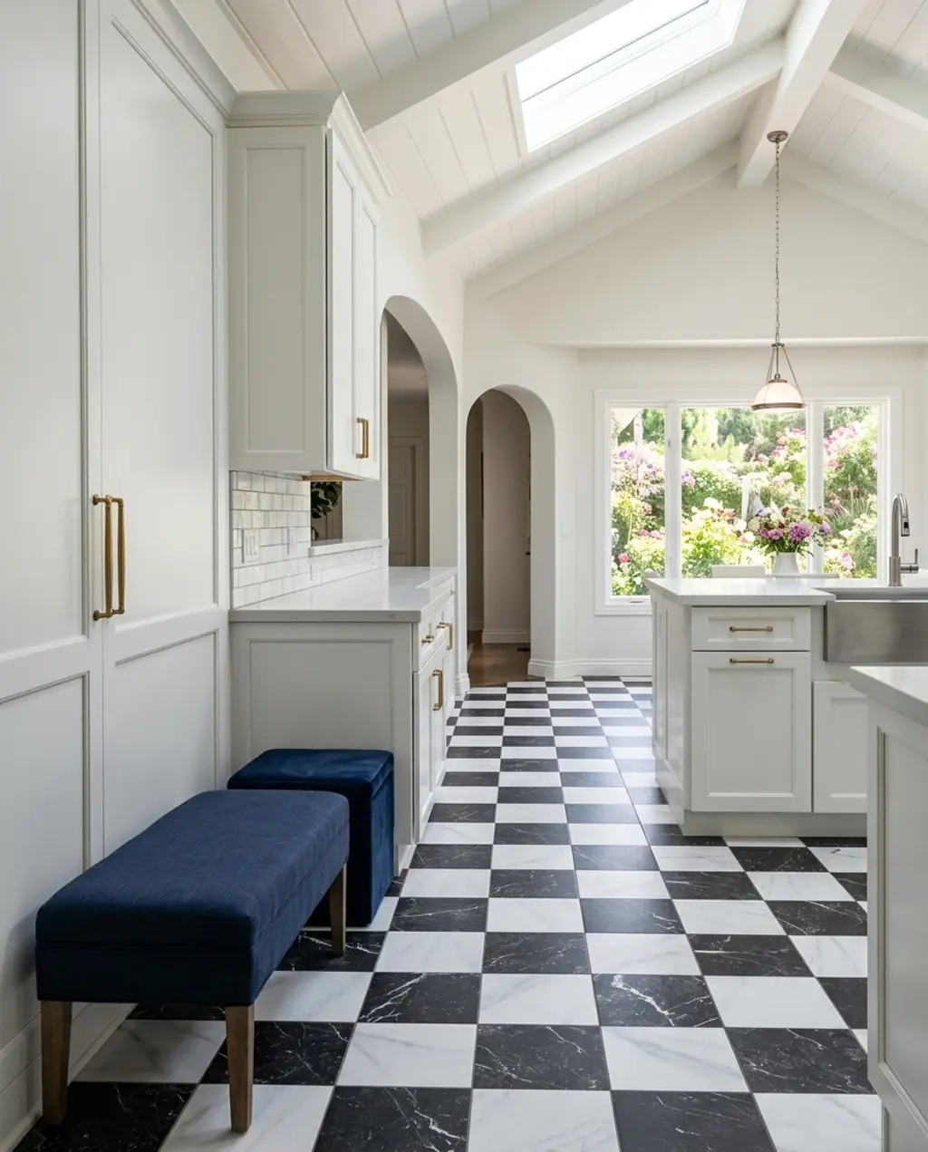 Classic Checkerboard Kitchen Floor with Subway Tile Backsplash — Luxury Version