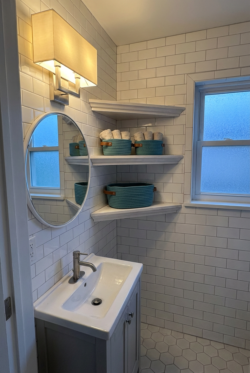Compact Corner Shelving for Tiny Bathrooms