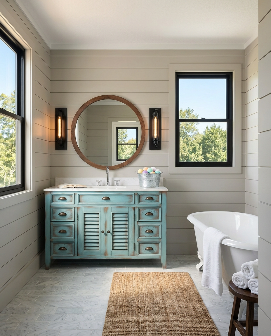 Farmhouse Chic Bathroom with Barn Door — Luxury Version