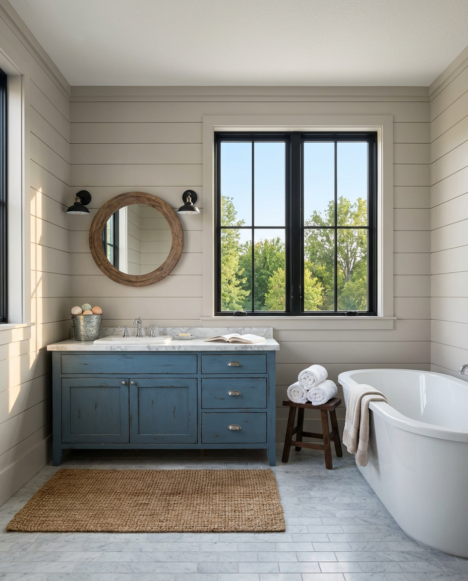 Farmhouse Chic Bathroom with Barn Door — Budget Version