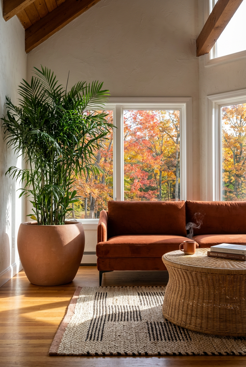 Earthy Tones and Greenery Living Room