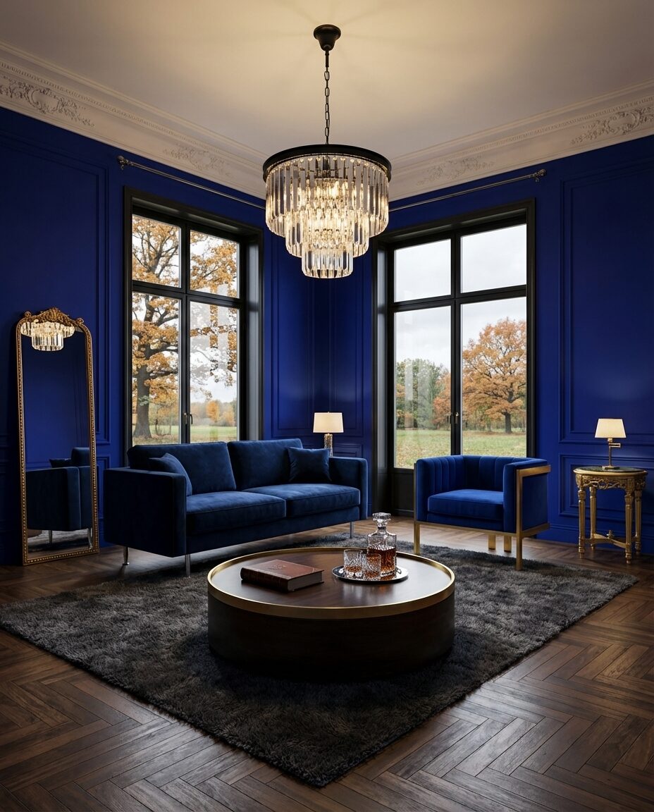 Royal Blue Living Room with Gilded Accents — Budget Version