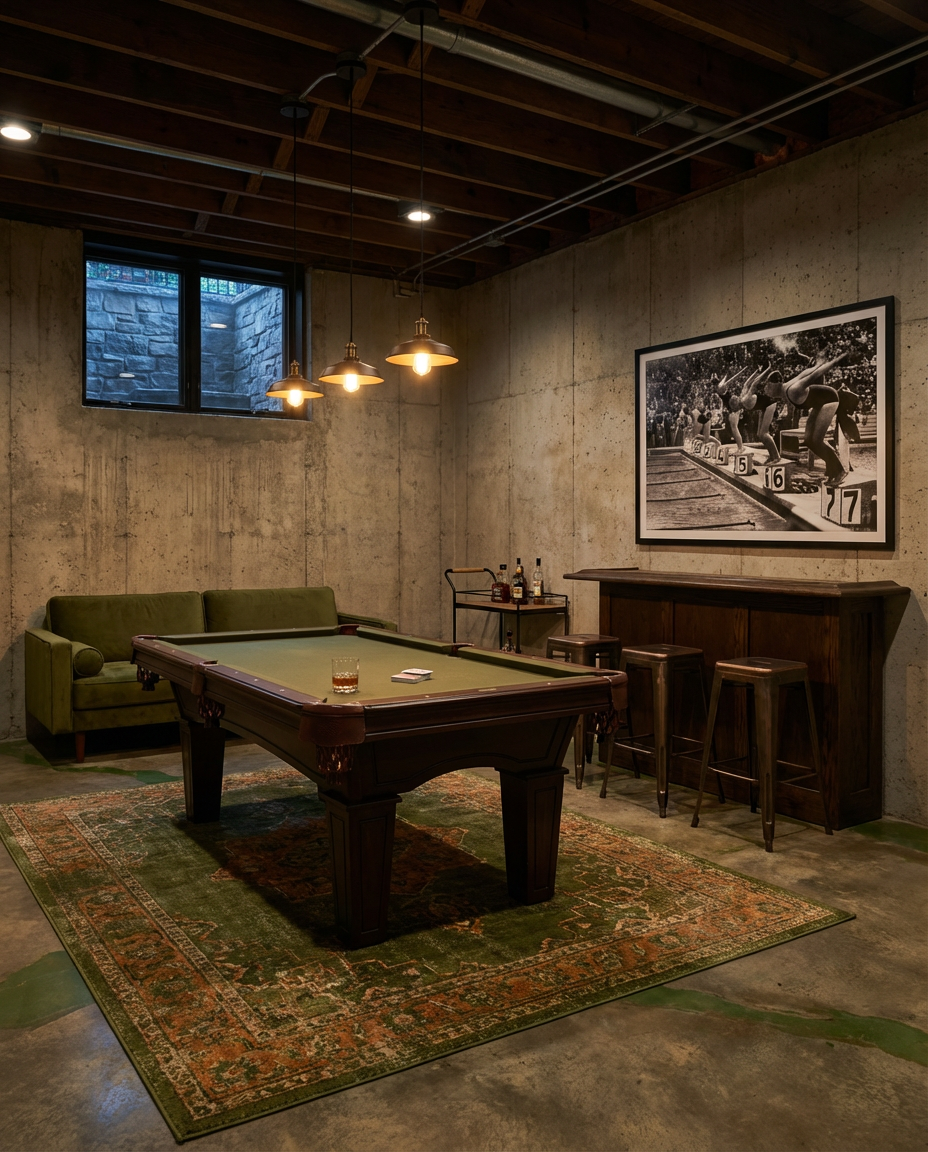 Unfinished Basement to Rustic Game Room with Bar — Budget Version