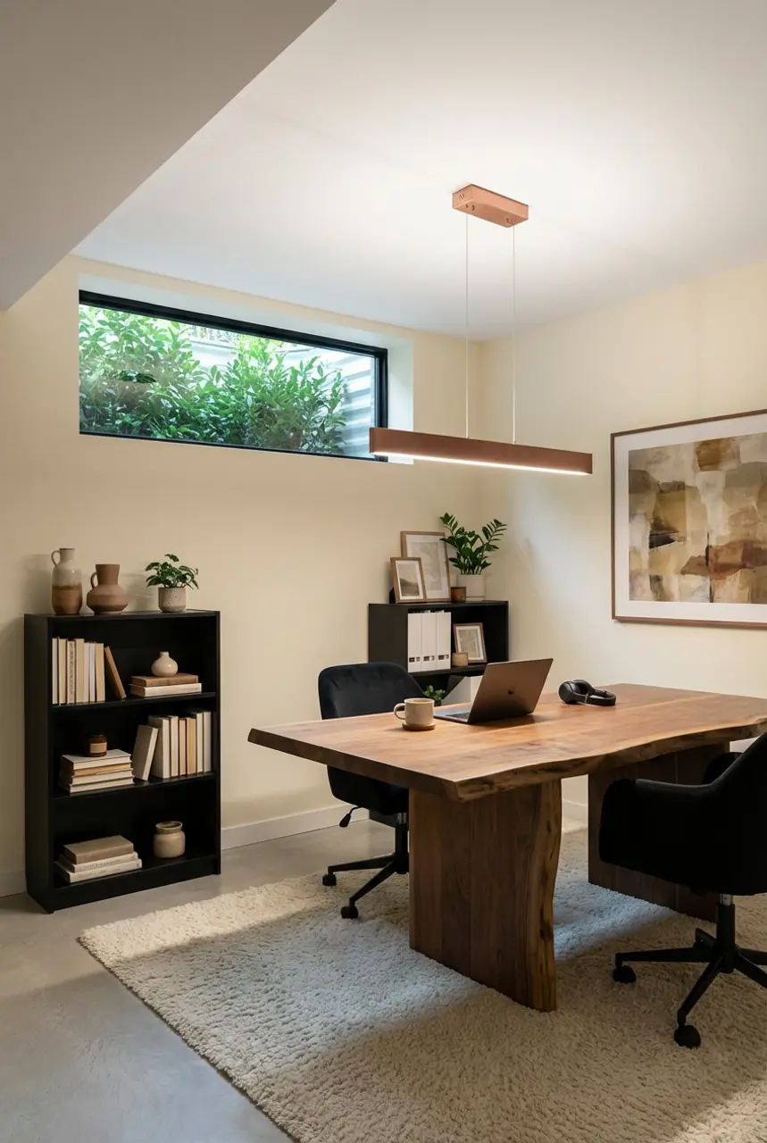 Split-Level Basement with Dedicated Home Office Zone — Luxury Version