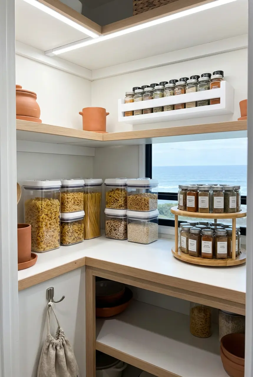 Compact Pantry for Small Spaces with Corner Solutions