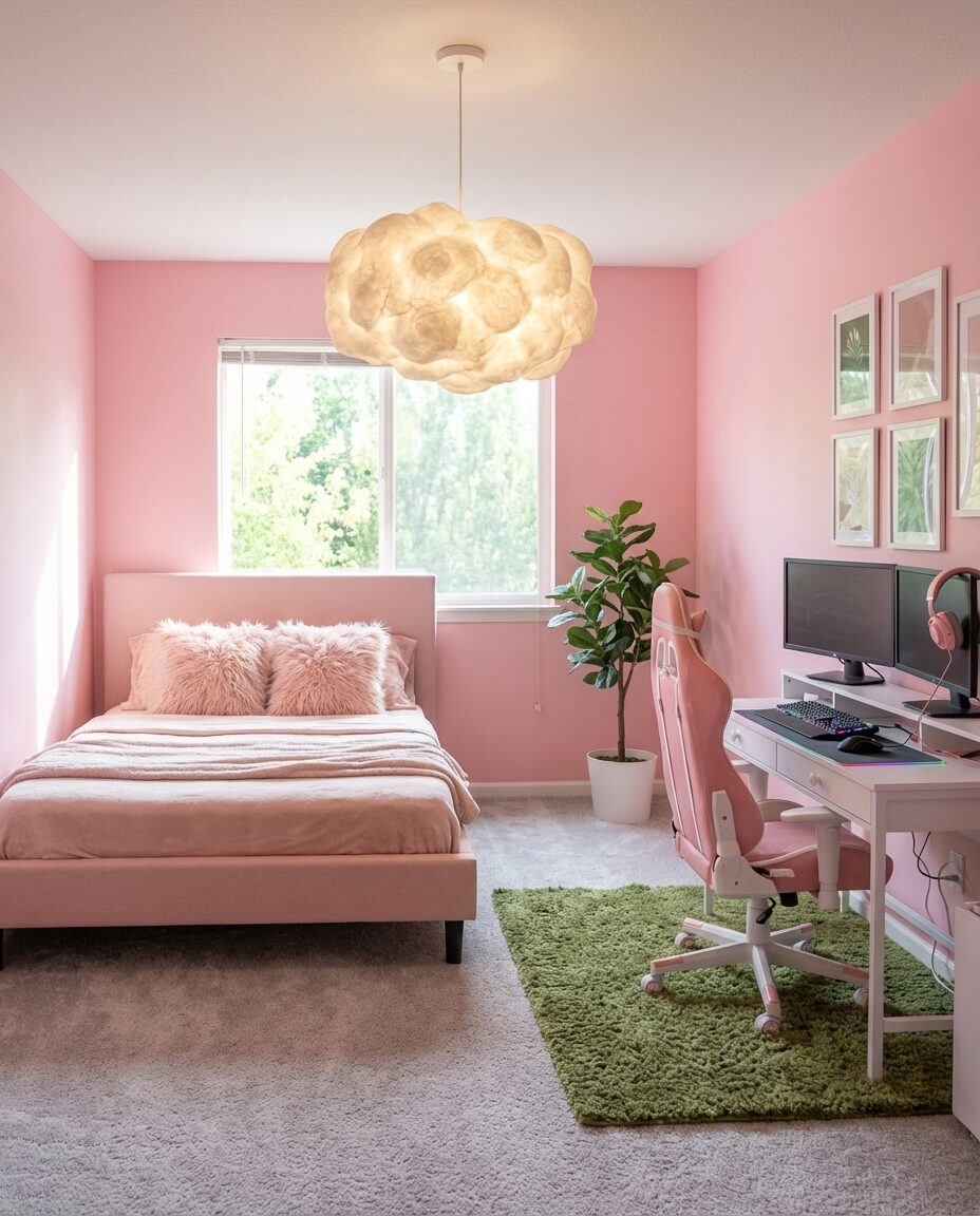 Pink Gamer Girl Bedroom Aesthetic with Cloud Lighting — Budget Version