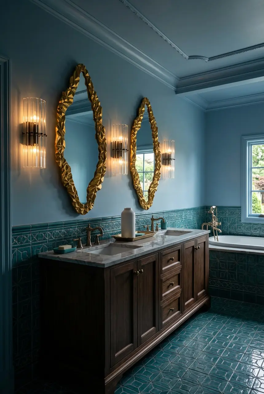 Sophisticated Powder Blue with Gold Leaf Mirror