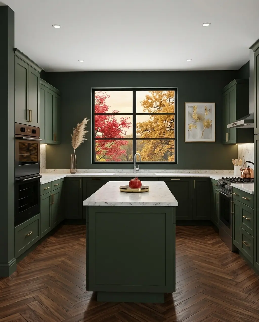 Dark Green Cabinets with White Marble and Gold Accents — Luxury Version