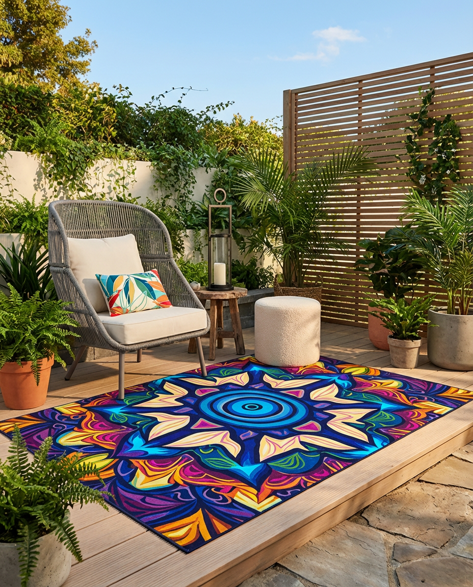 Eclectic Global-Inspired Patio with Mixed Seating