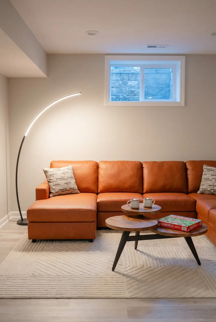 Inviting Basement Family Room with Durable Flooring