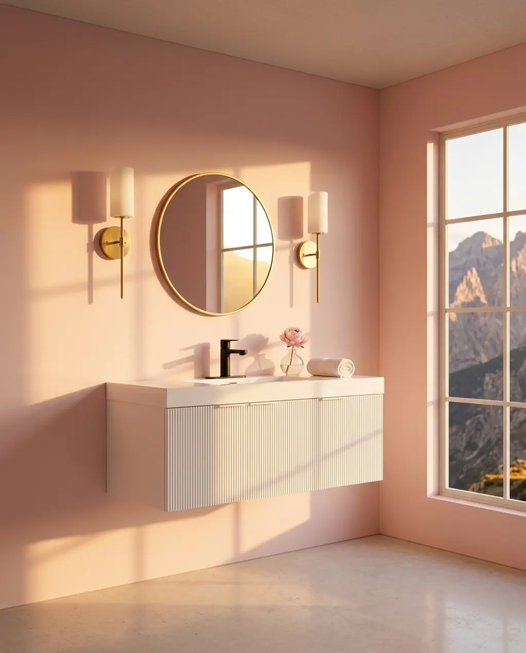 Elegant Pink Powder Room with Minimalist Accents