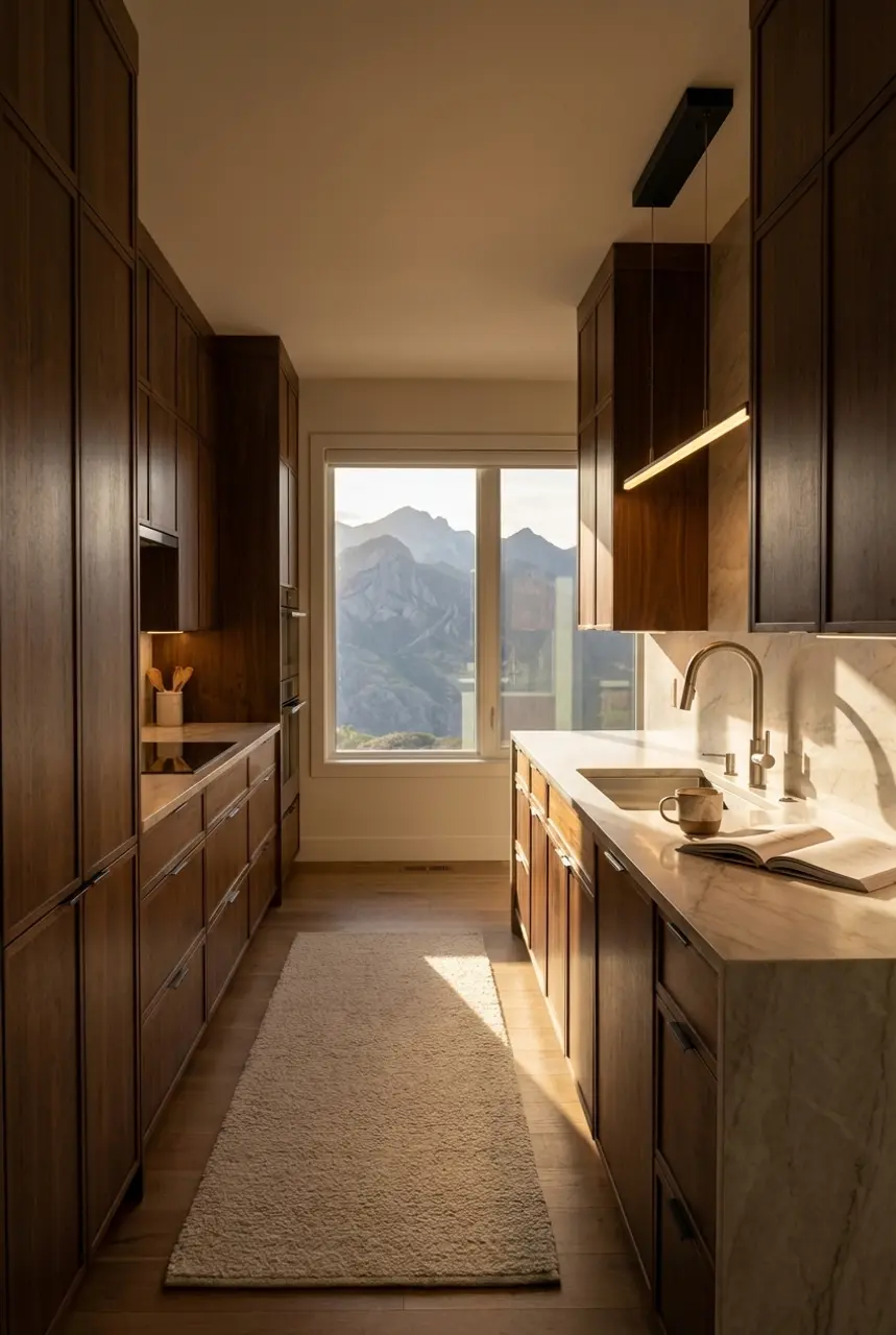 Contemporary Galley Kitchen with Integrated Lighting