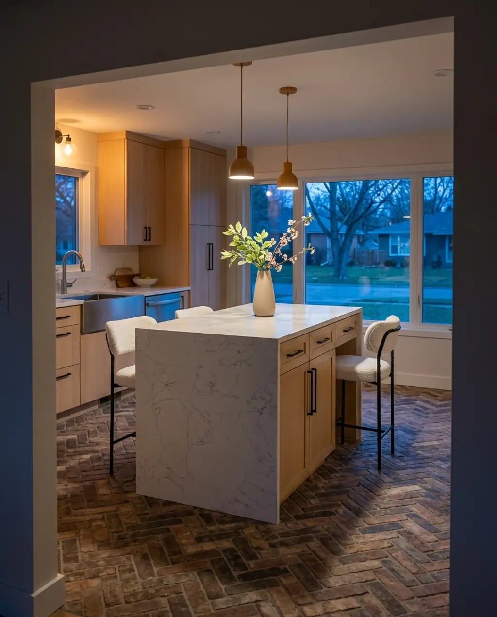 Scandinavian Herringbone Brick Kitchen Floor