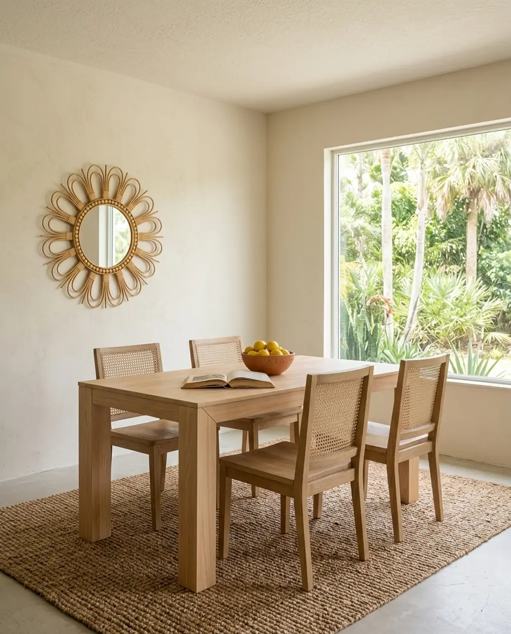 Natural Wood and Cane Dining Chairs for a Relaxed Vibe