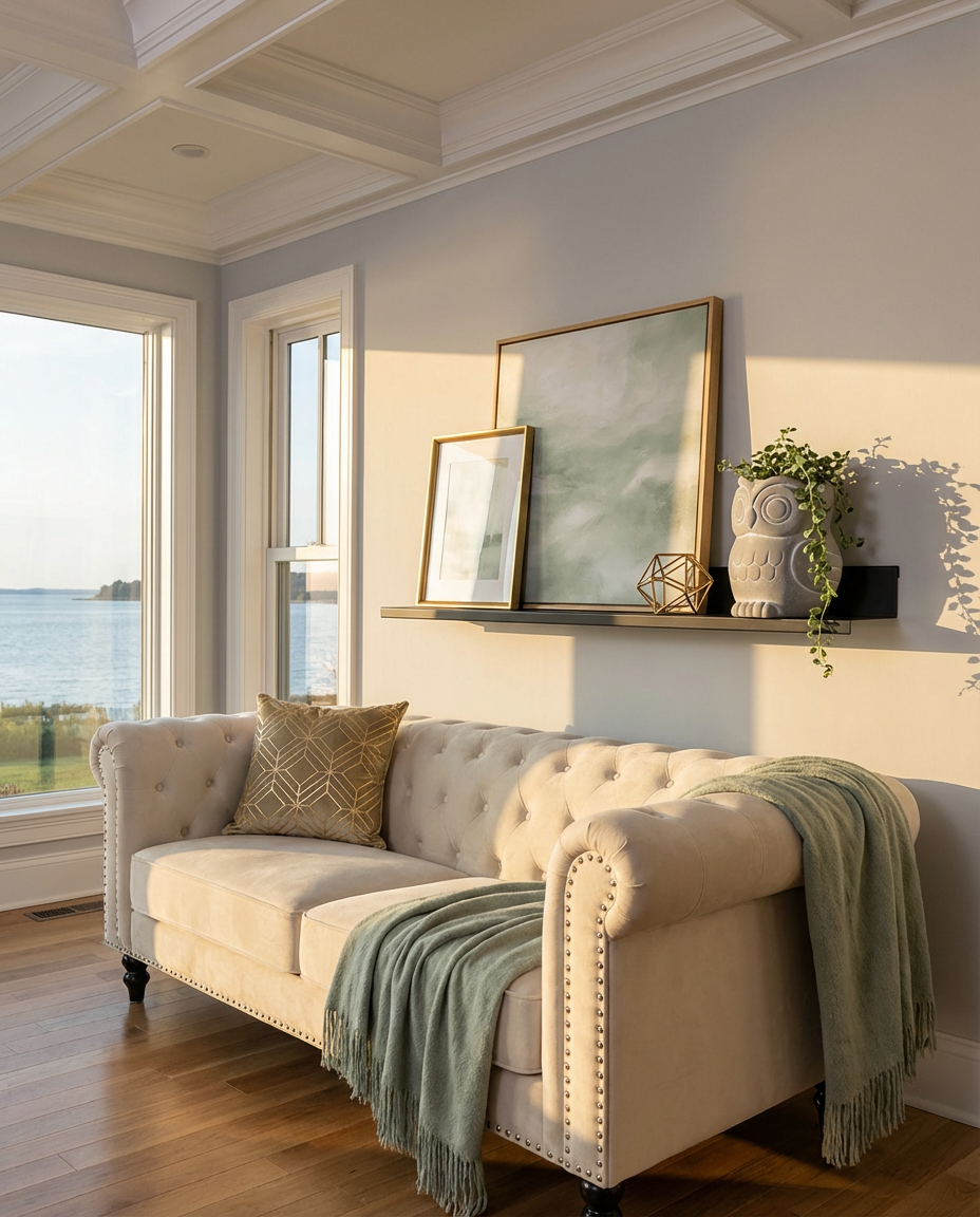 Chic Picture Ledge Display Above Couch