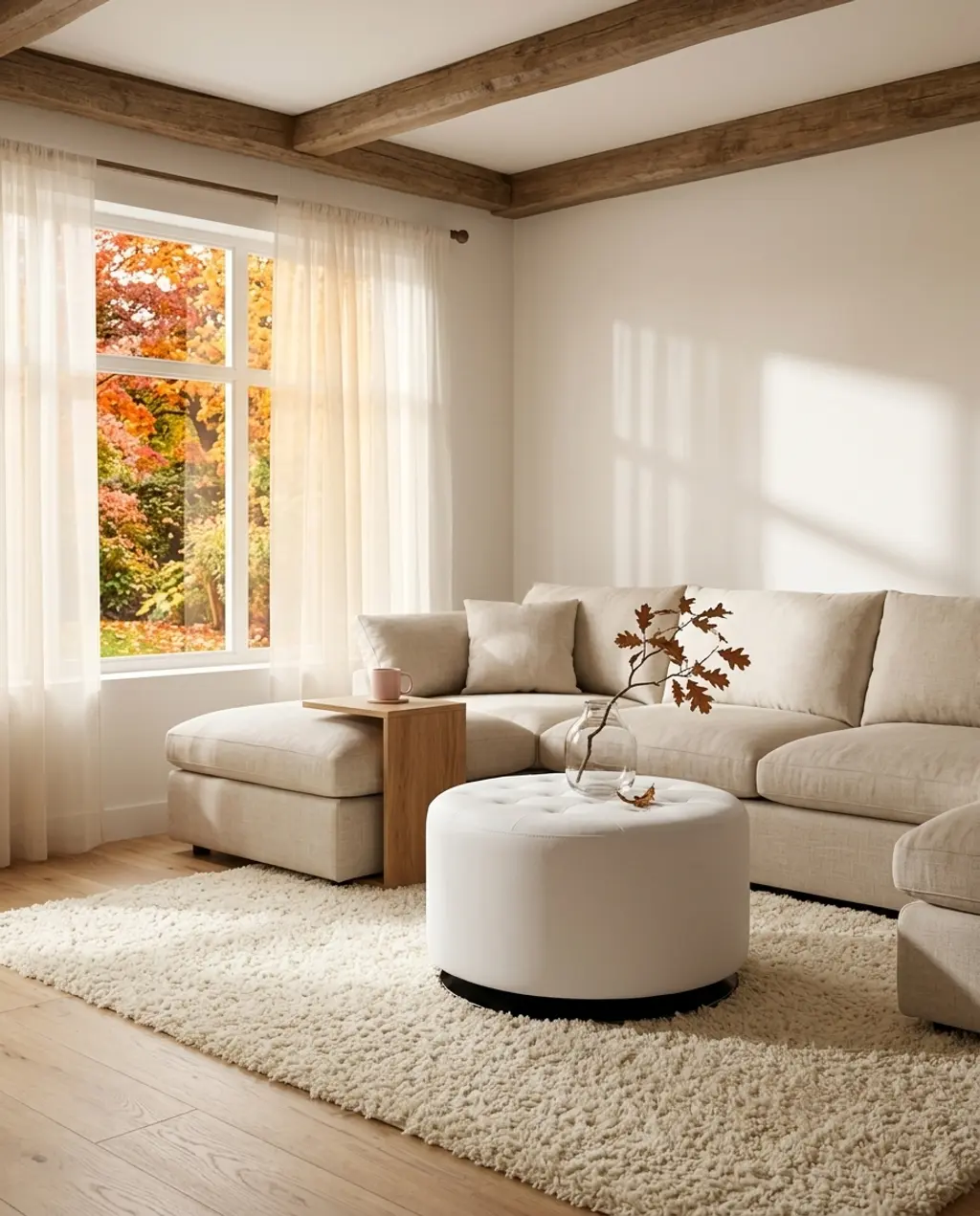 Sun-Drenched White Living Room, Cozy Vibes