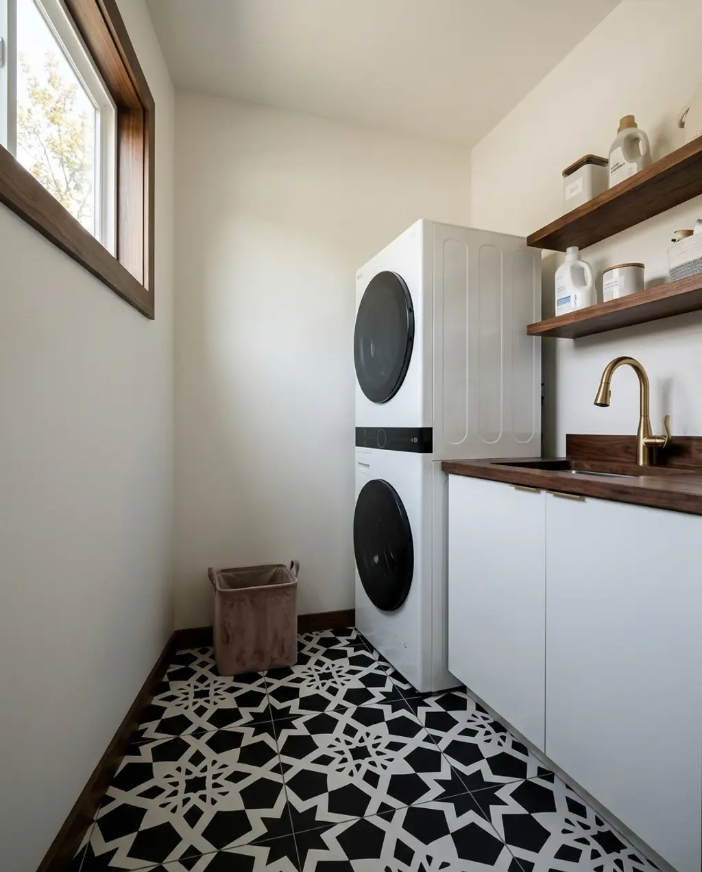 Art Deco Inspired Laundry Nook with Geometric Tiles