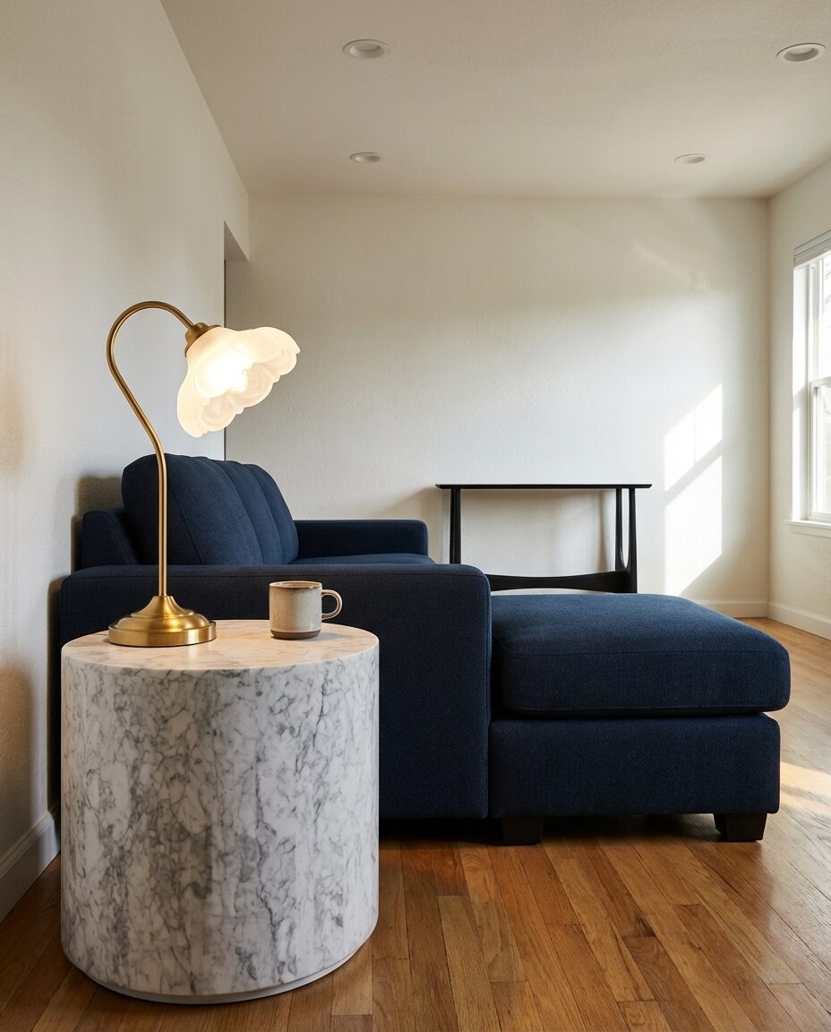 Sophisticated Grey and Navy Blue Living Room