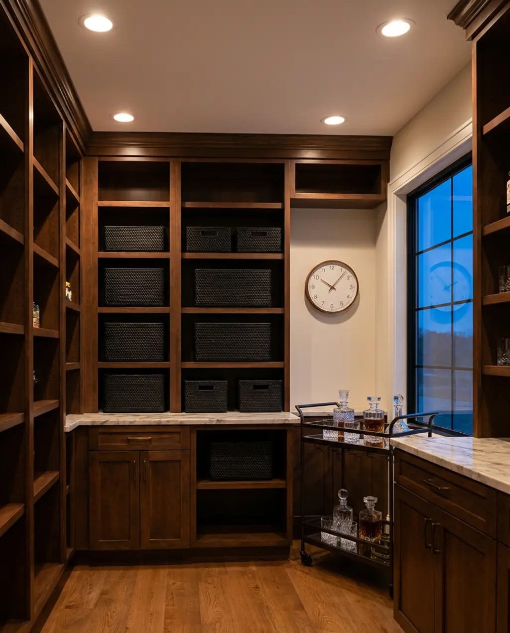 Elegant Walk-In Pantry with Custom Wooden Systems