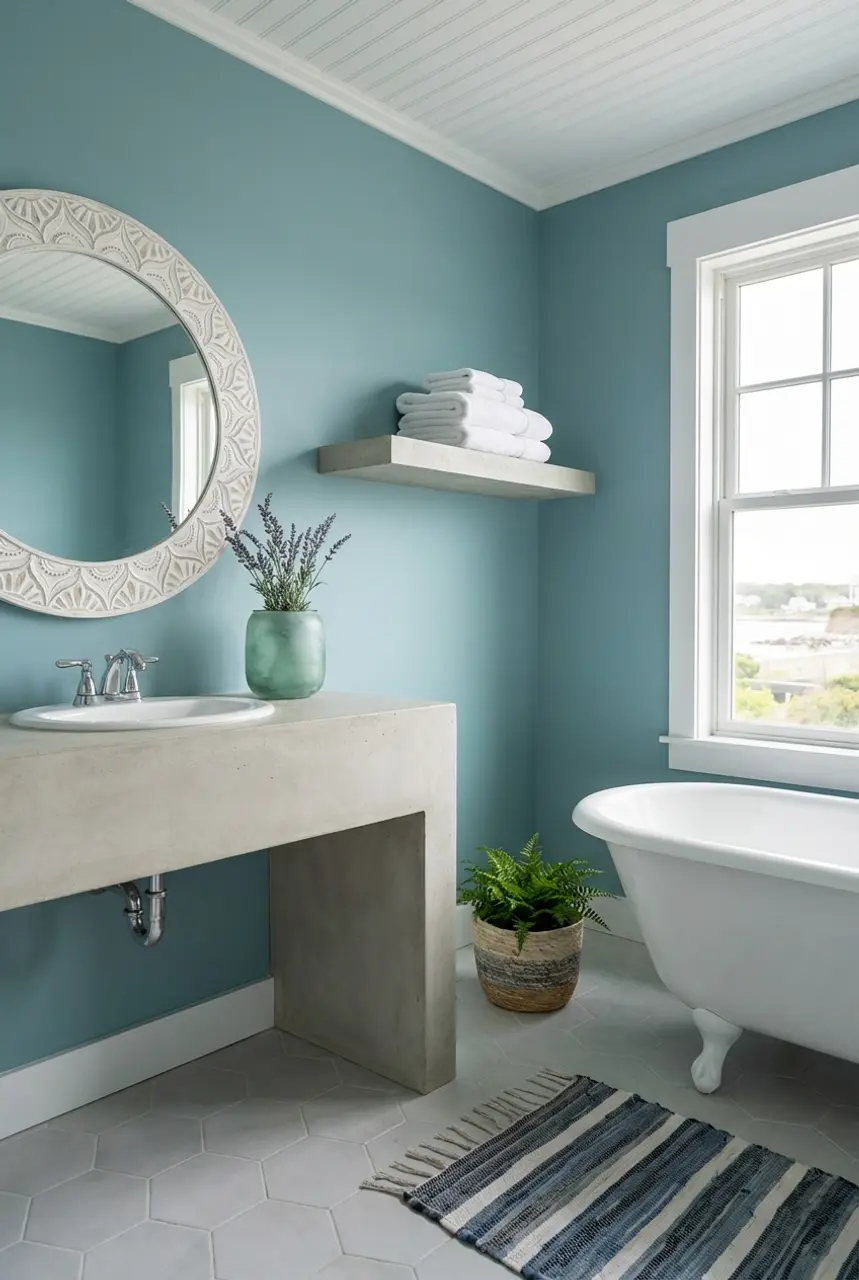 Soft Teal Blue Bathroom with Coastal Vibes