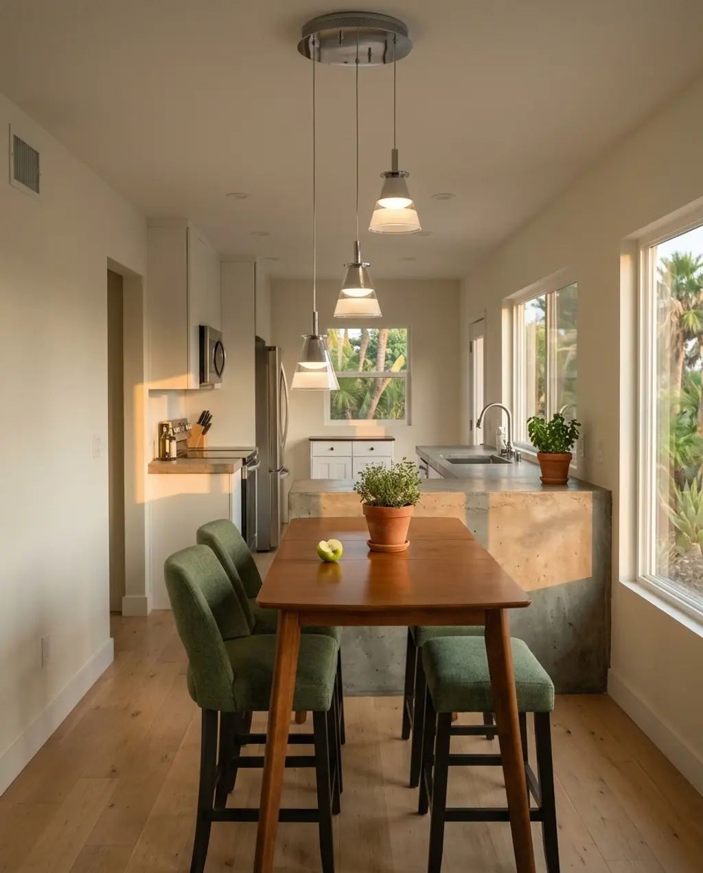 Galley Kitchen Opening Up to Dining Area