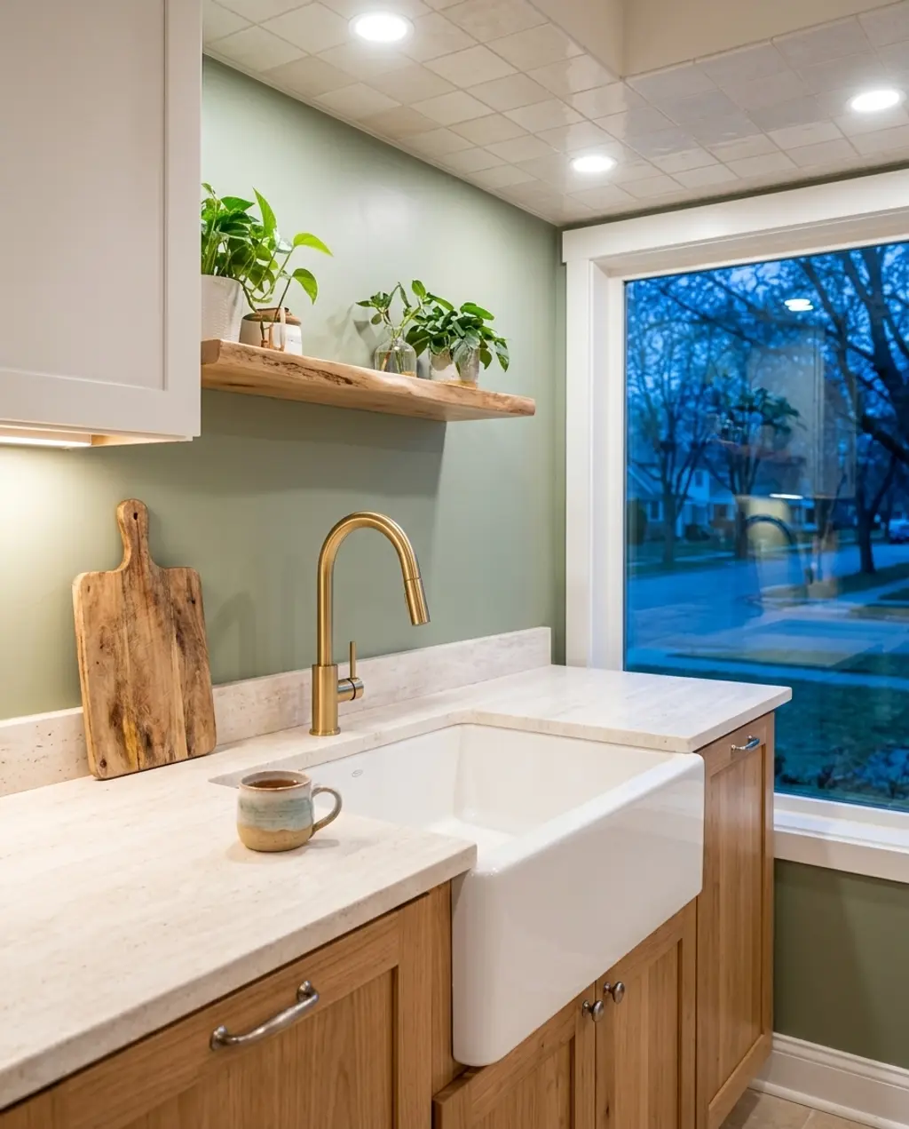 Unique Green Kitchen Walls with Natural Wood Accents