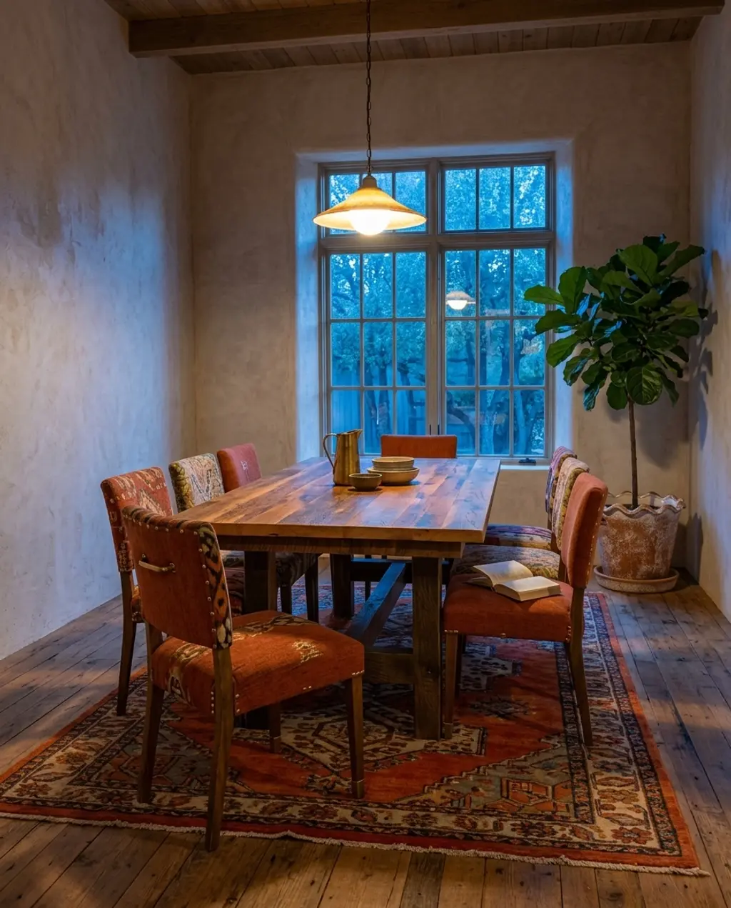 Eclectic Mismatched Dining Chairs in a Bohemian Dining Room