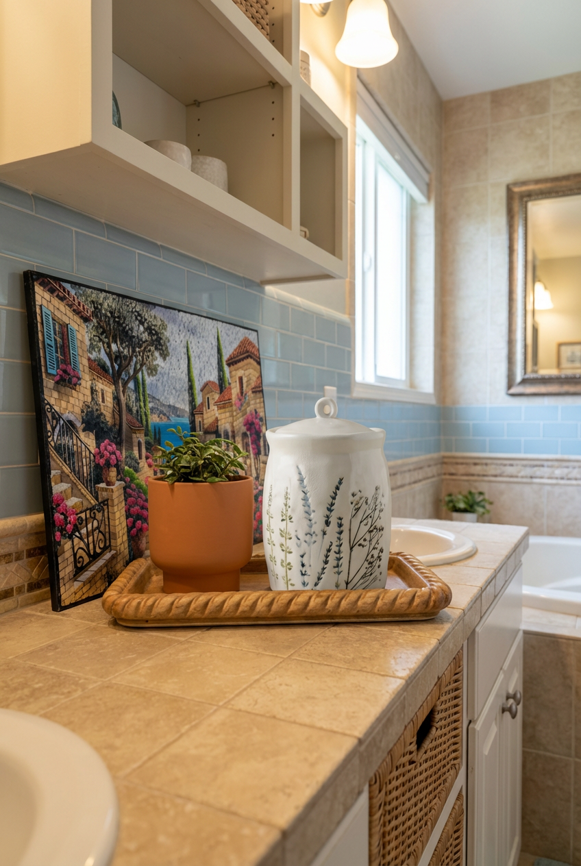 Mediterranean-Inspired Bathroom Countertop Display