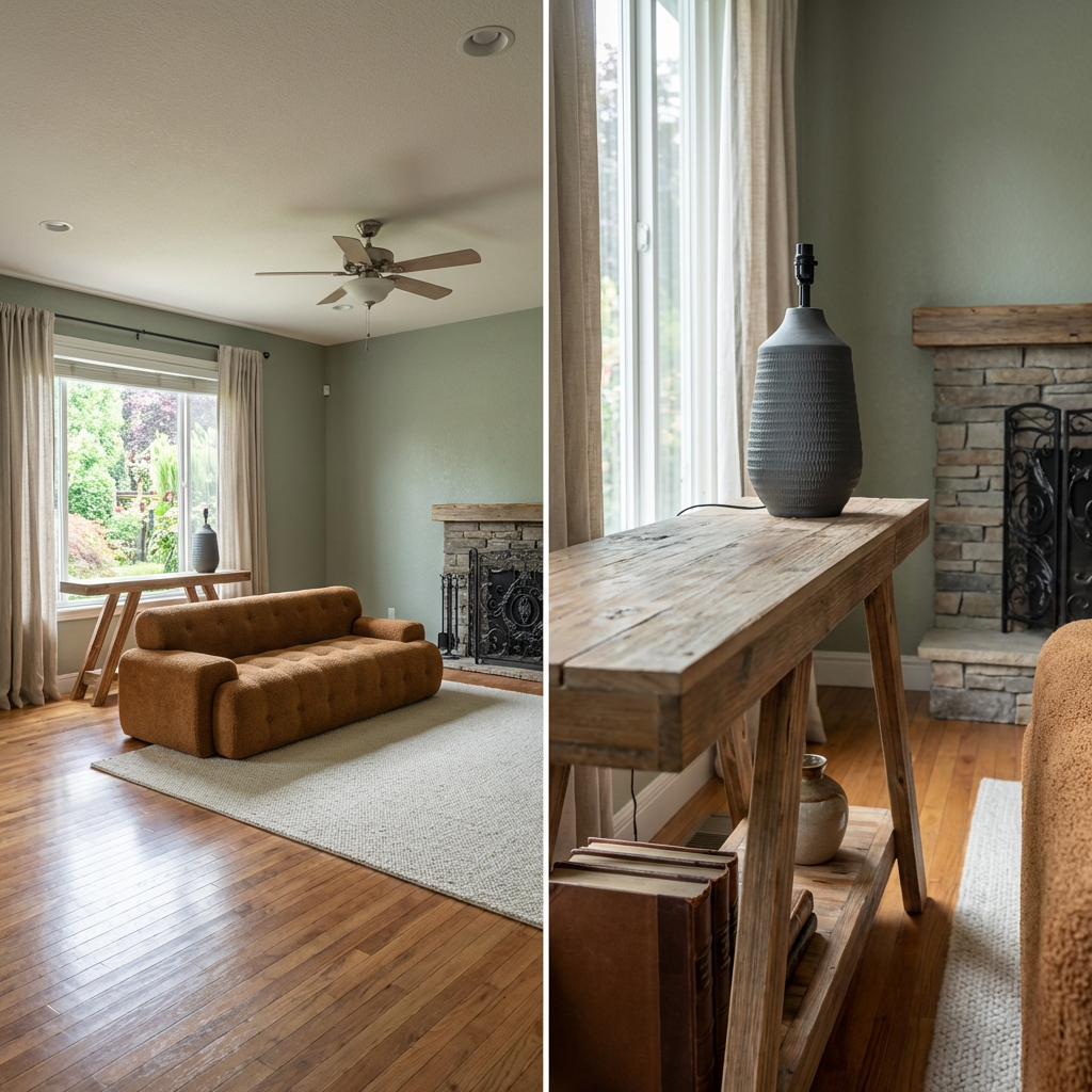 Earthy Brown Living Room with Statement Fireplace