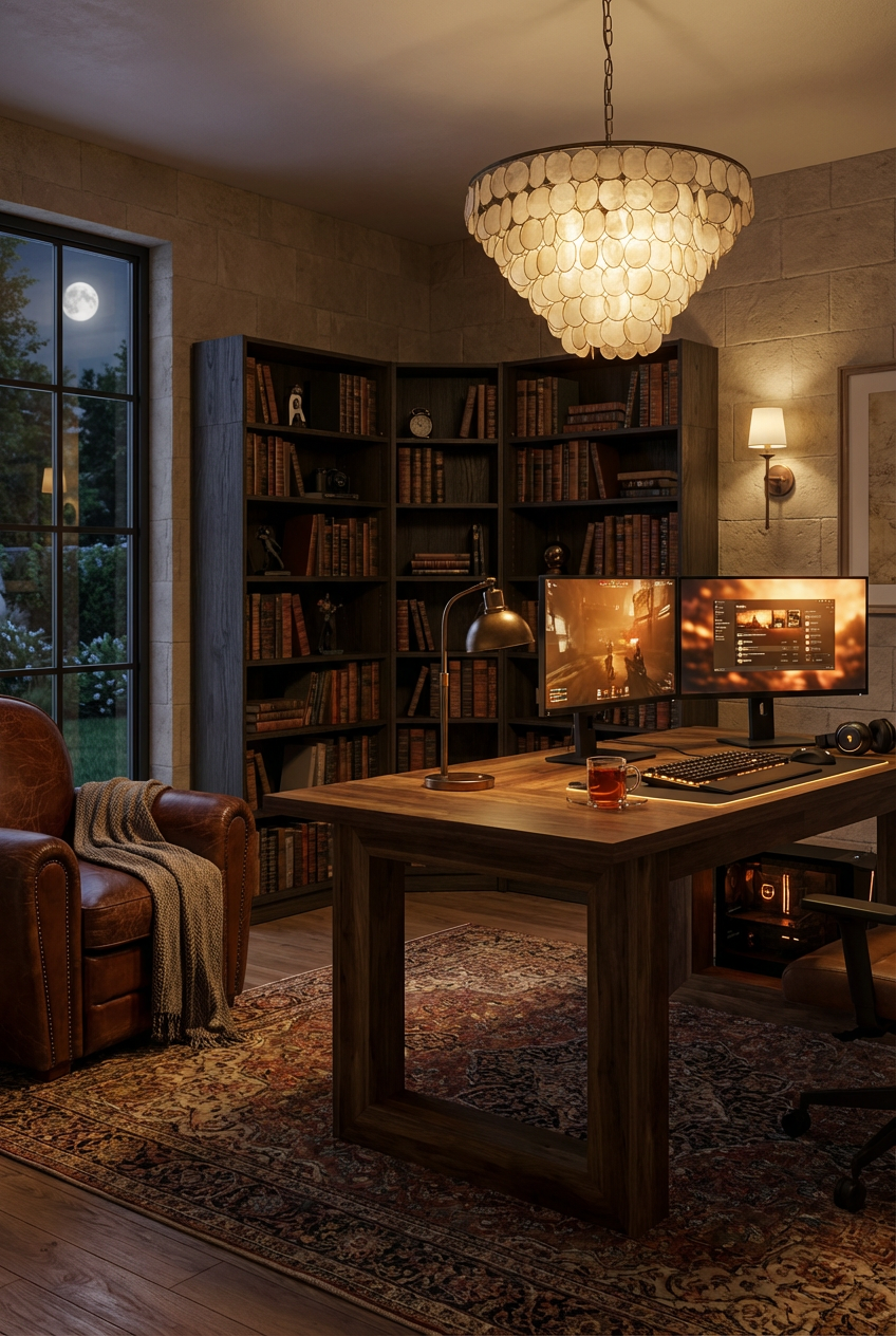 Luxurious Dark Academia Gaming Library