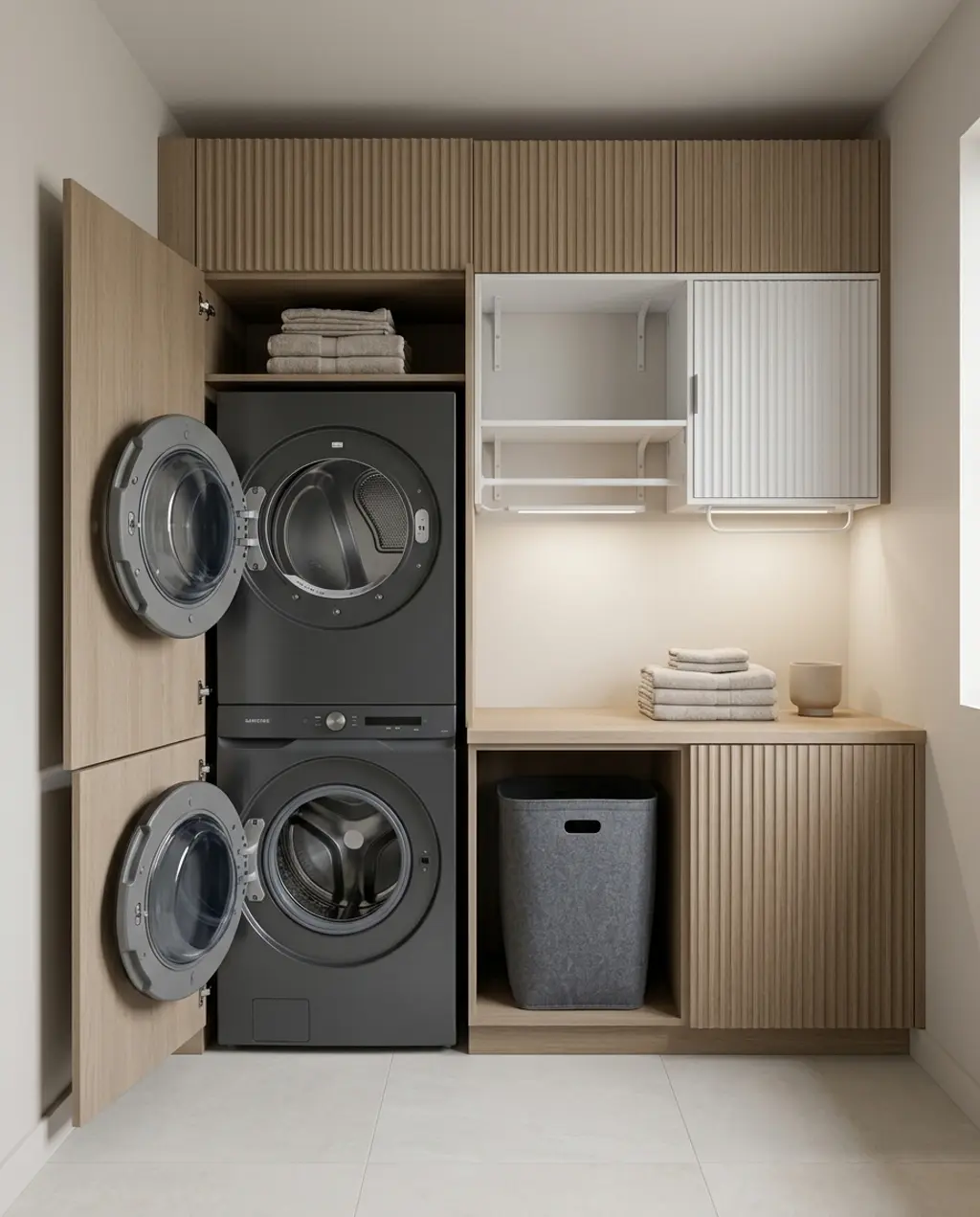 Hidden Integrated Laundry Behind Cabinetry
