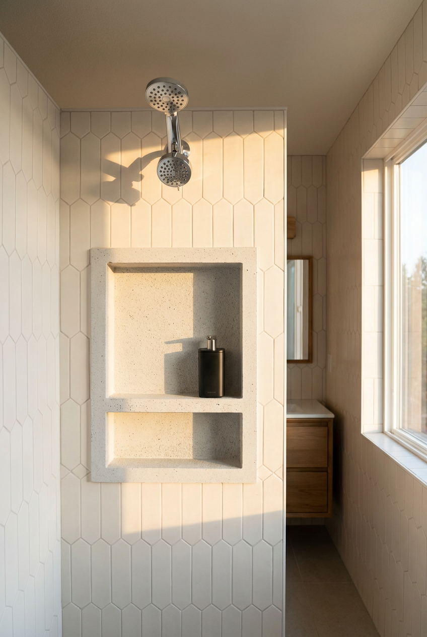 Walk-In Shower Niche Organization for Essentials