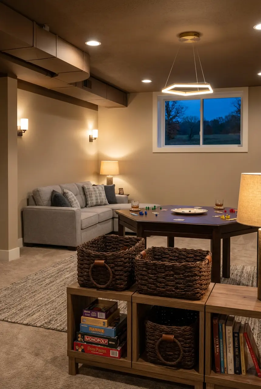 Budget-Friendly Basement Game Room with DIY Storage
