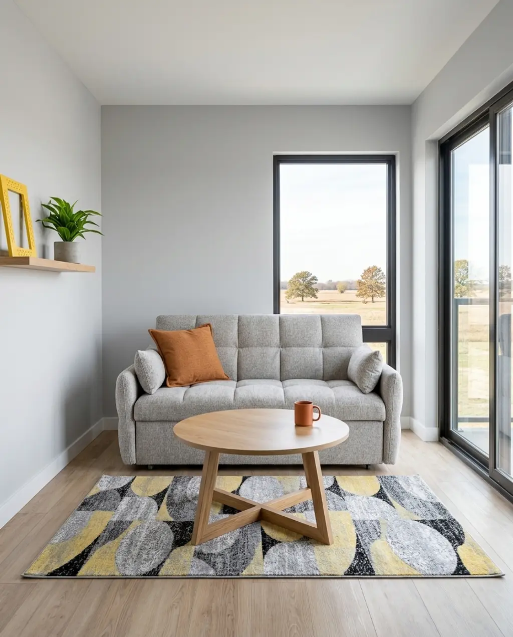 Cheerful Yellow & Grey Apartment Living Room