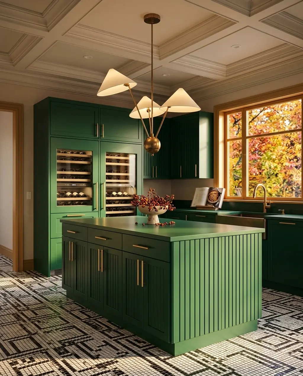 Art Deco Inspired Kitchen with Emerald Green and Gold