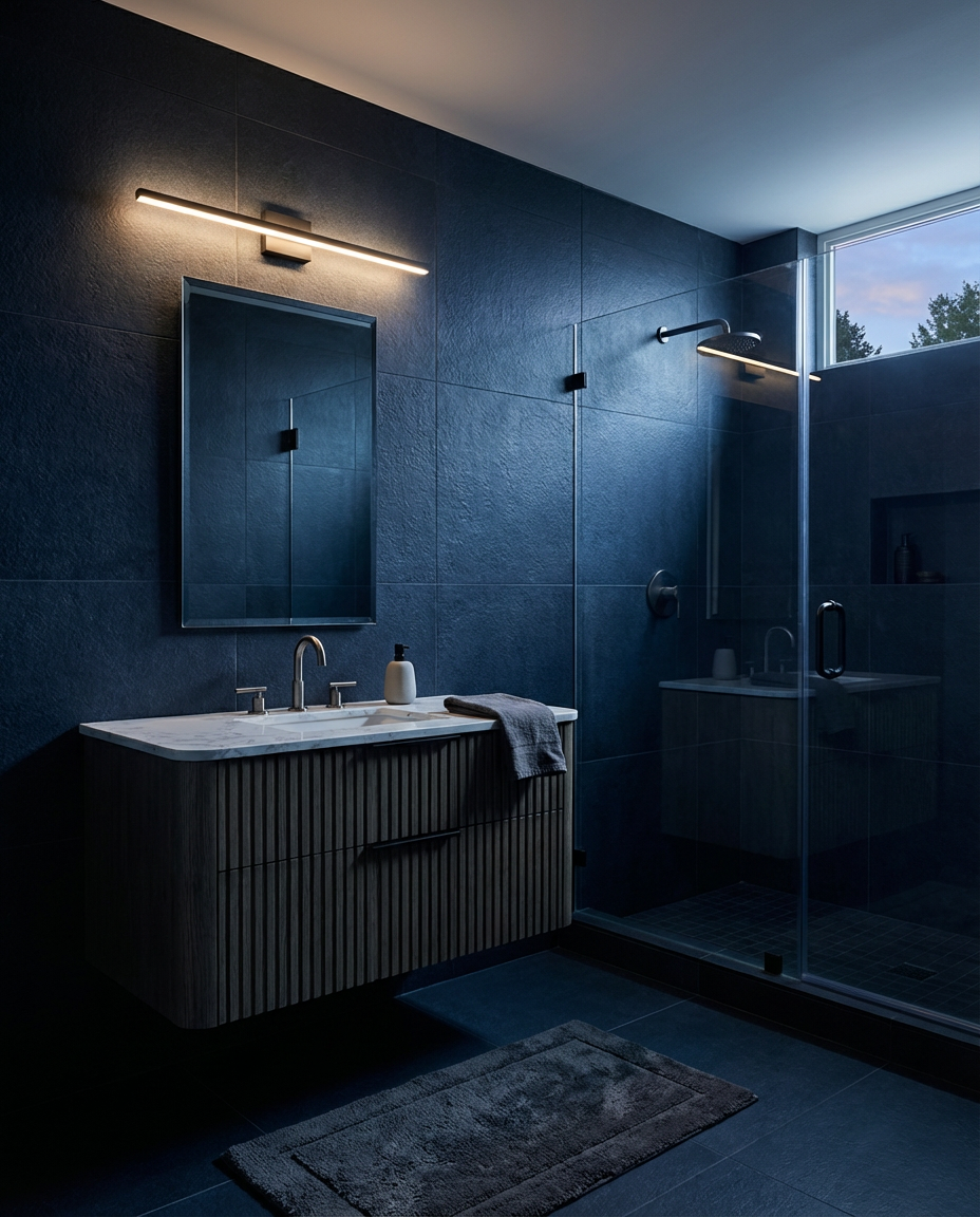 Monochromatic Modern Bathroom with Textured Tiles