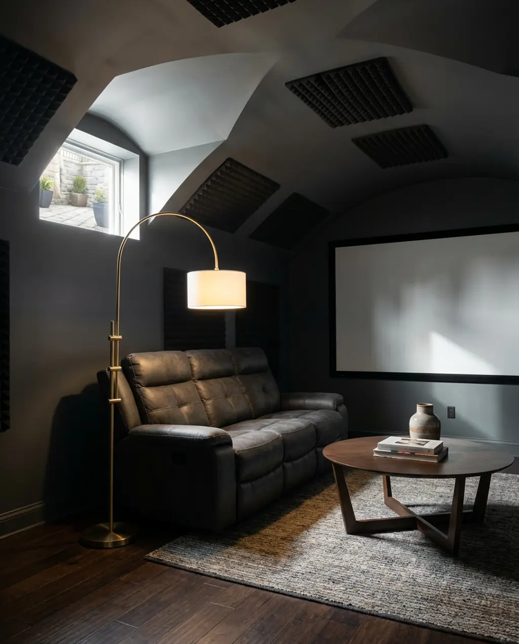Low Ceiling Basement Media Room with Acoustical Panels