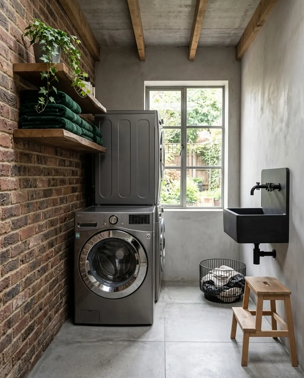 Rustic Industrial Laundry with Reclaimed Wood