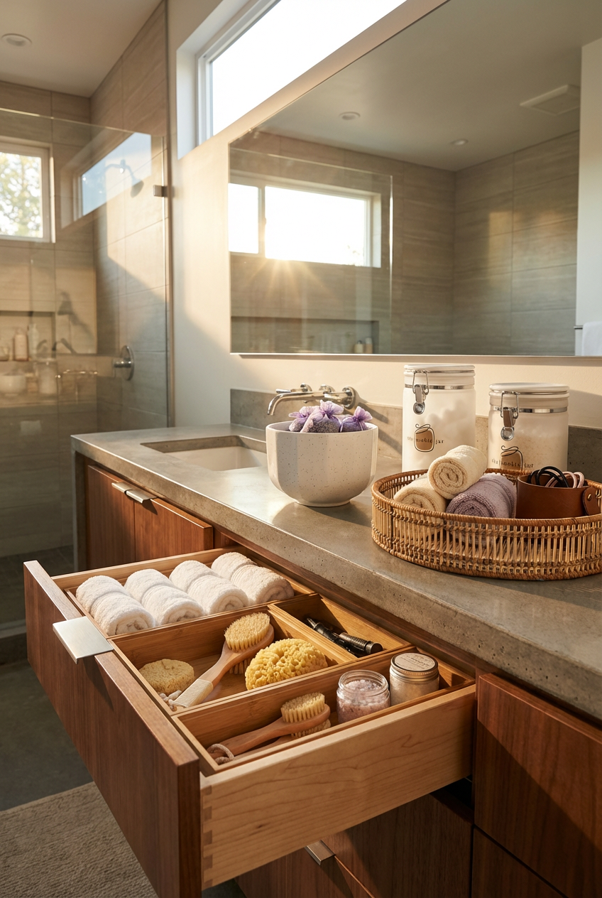Spa-Like Bathroom with Bamboo Drawer Dividers