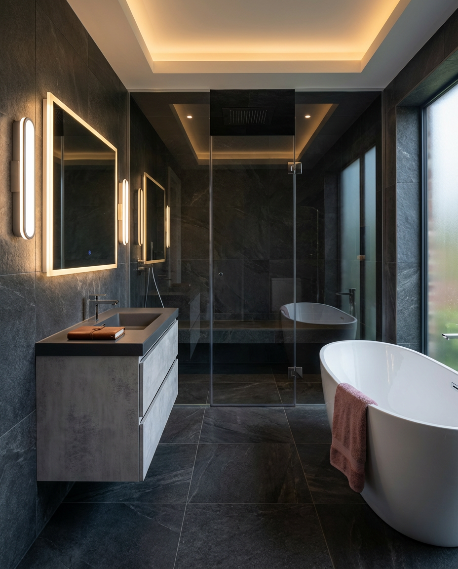 Bathroom with Integrated Steam Shower and Bench