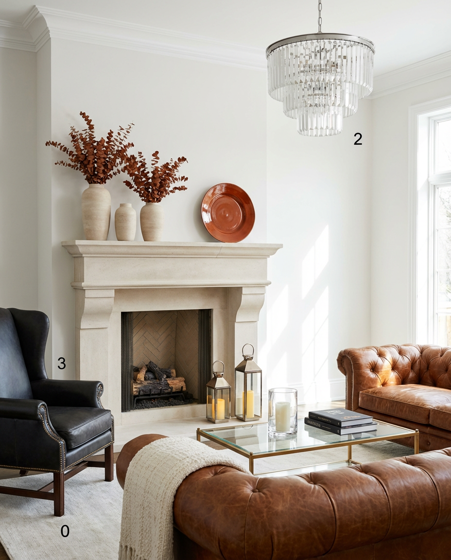 Grand Stone Fireplace in Formal Living Room