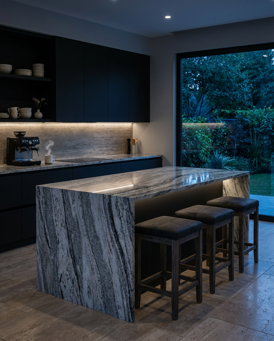 Sleek Modern Black Kitchen with Integrated Lighting