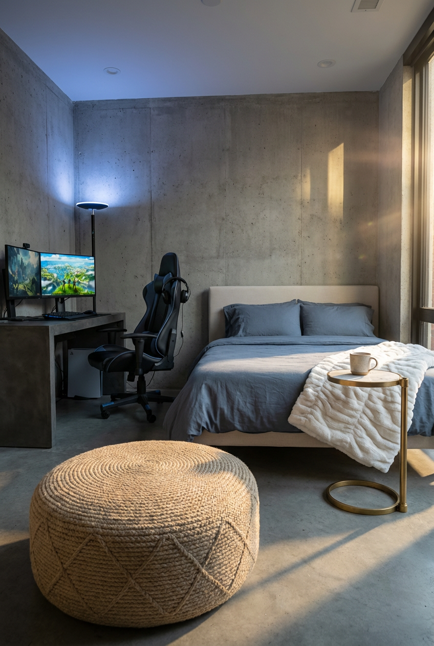 Cozy Small Bedroom PS5 Setup with Mood Lighting