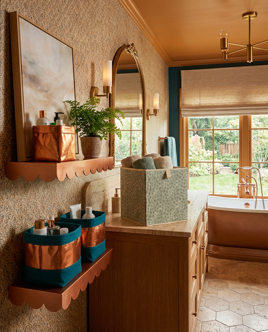 Maximalist Bathroom with Eclectic Display Shelves