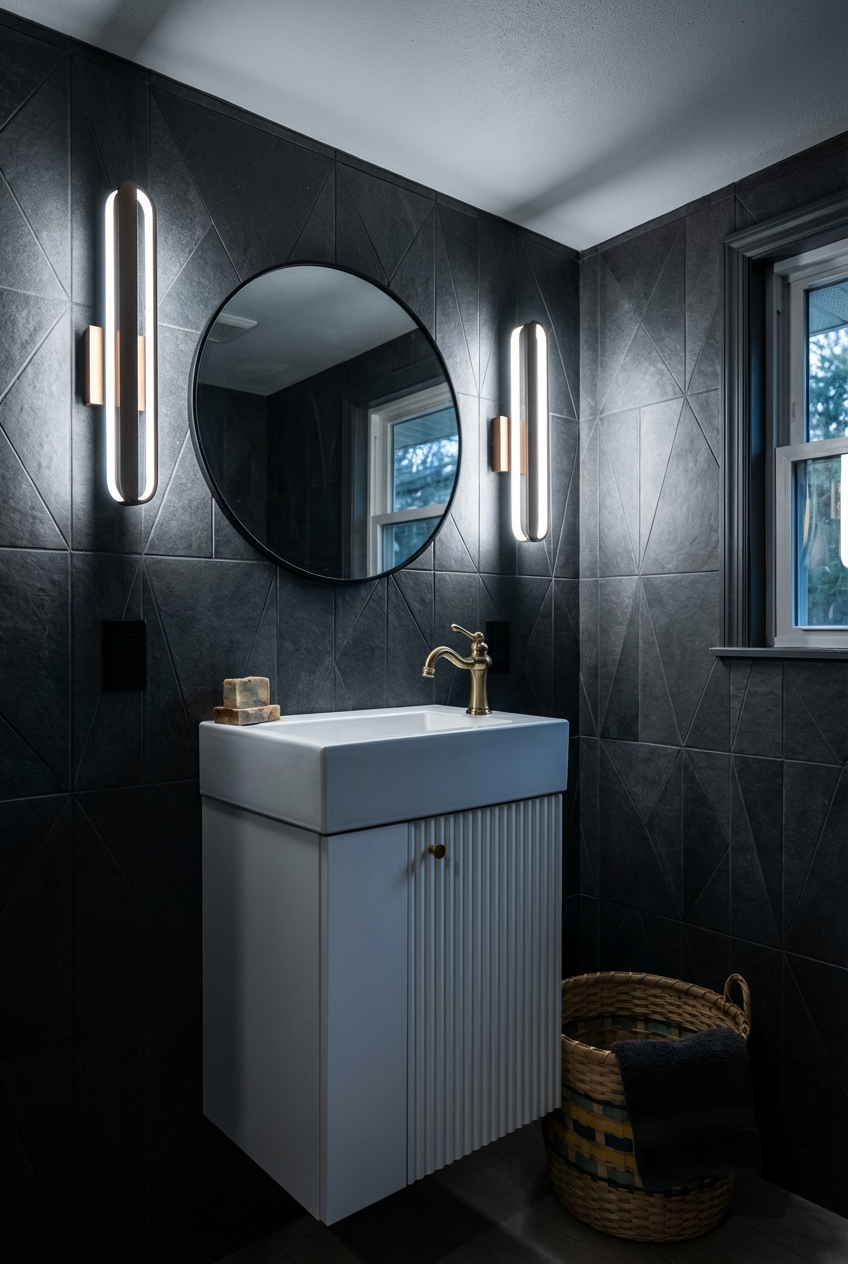 Small Bathroom with Statement Wall Tile