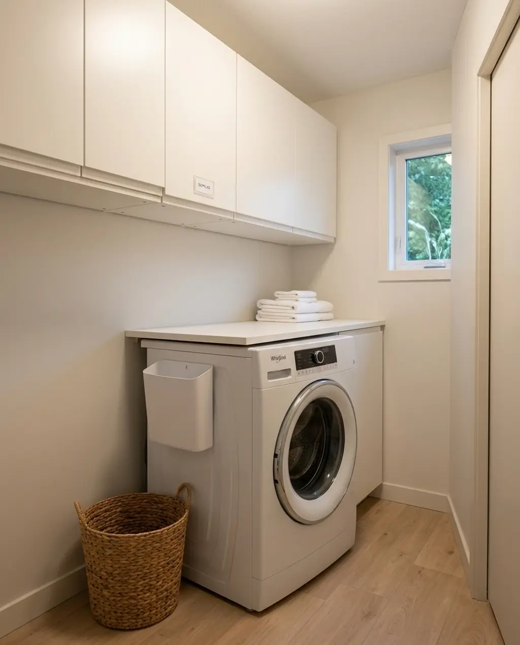 Compact Laundry with Overhead Bin Storage
