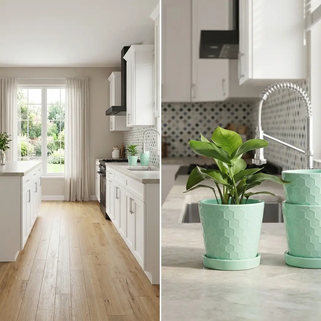 Bright Galley Kitchen with Colorful Backsplash