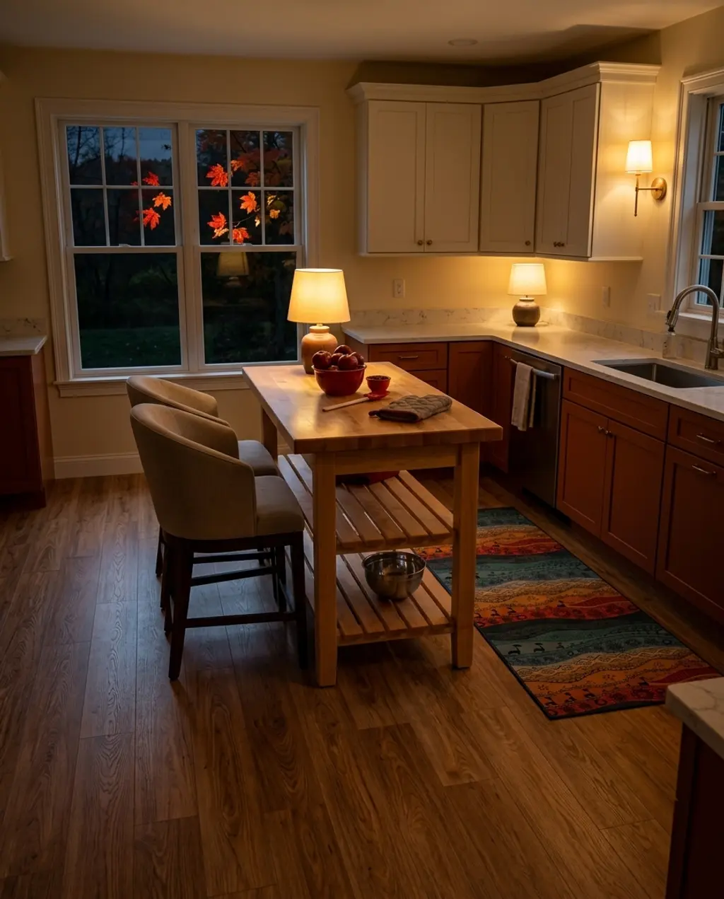 Cozy Kitchen with Faux Wood Vinyl Planks in Warm Tones