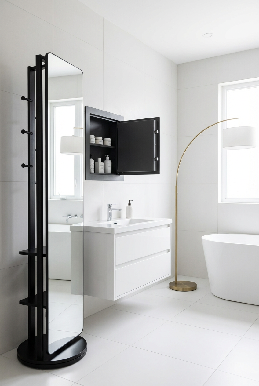 Hidden Storage Behind a Full-Length Mirror
